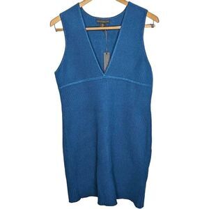 House of Harlow 1960 Sweater Mini Dress Luxe Essentials Blue Bandage L NWT